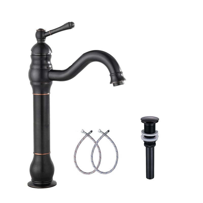 GGStudy 360Â° Swivel Single Handle One Hole Bathroom Vessel Sink Faucet Matching Pop Up Drain Without Overflow Oil Rubbed Bronze - Image 1